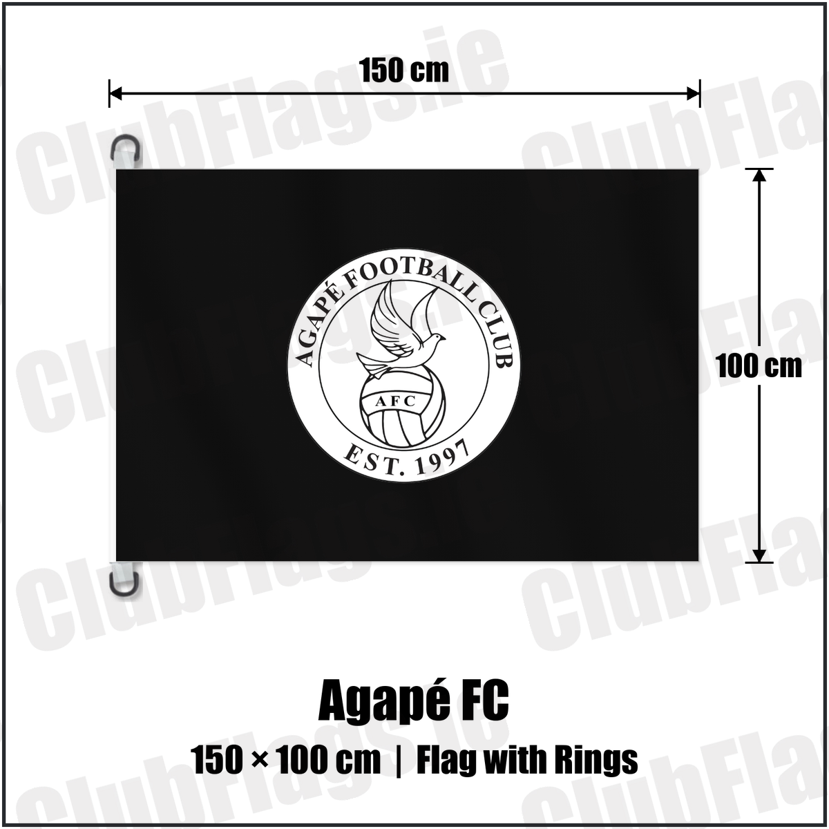 Agapé FC 150cm x 100cm Flag Pole Flag with Rings with the club crest and colours, Down Football - ClubFlags.ie