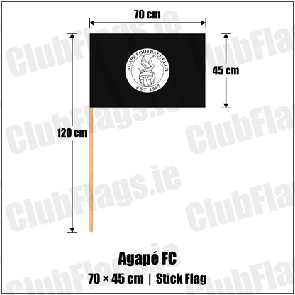 Agapé FC 45cm x 70cm Stick Flag with the club crest and colours, Down Football - ClubFlags.ie