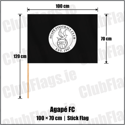 Agapé FC 70cm x 100cm Stick Flag with the club crest and colours, Down Football - ClubFlags.ie