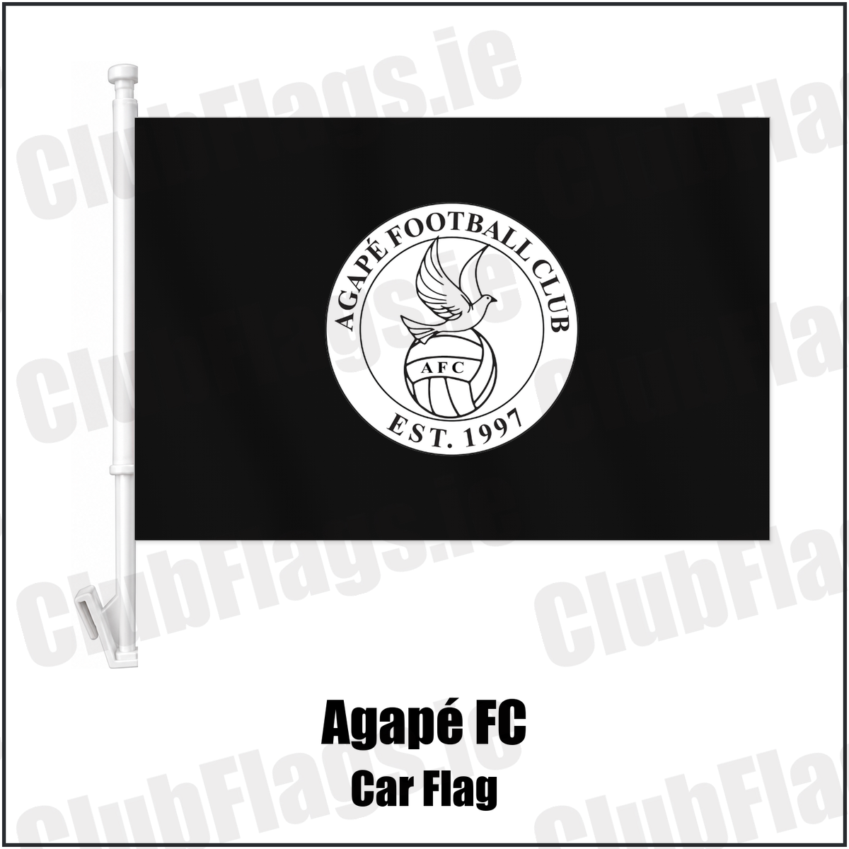 Agapé FC Car Flag with the club crest and colours, Down Football - ClubFlags.ie