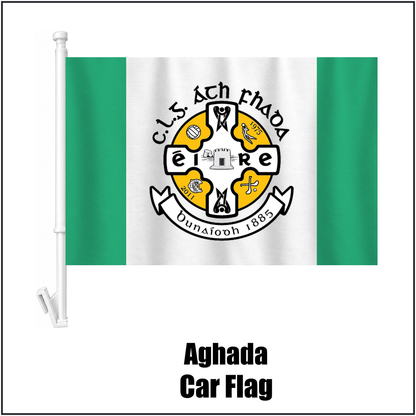 Aghada Car Flag, featuring the club crest and green and white colours; County Cork GAA. ClubFlags.ie.