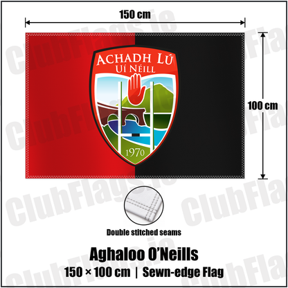 Aghaloo O’Neills 100cm x 150cm Flag (sewn on the edges) with the club crest and colours, Tyrone GAA - ClubFlags.ie