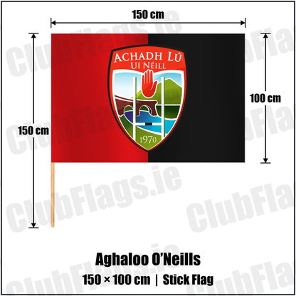 Aghaloo O’Neills 100cm x 150cm Stick Flag with the club crest and colours, Tyrone GAA - ClubFlags.ie