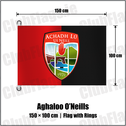 Aghaloo O’Neills 150cm x 100cm Flag Pole Flag with Rings with the club crest and colours, Tyrone GAA - ClubFlags.ie
