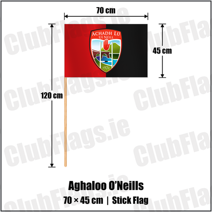 Aghaloo O’Neills 45cm x 70cm Stick Flag with the club crest and colours, Tyrone GAA - ClubFlags.ie
