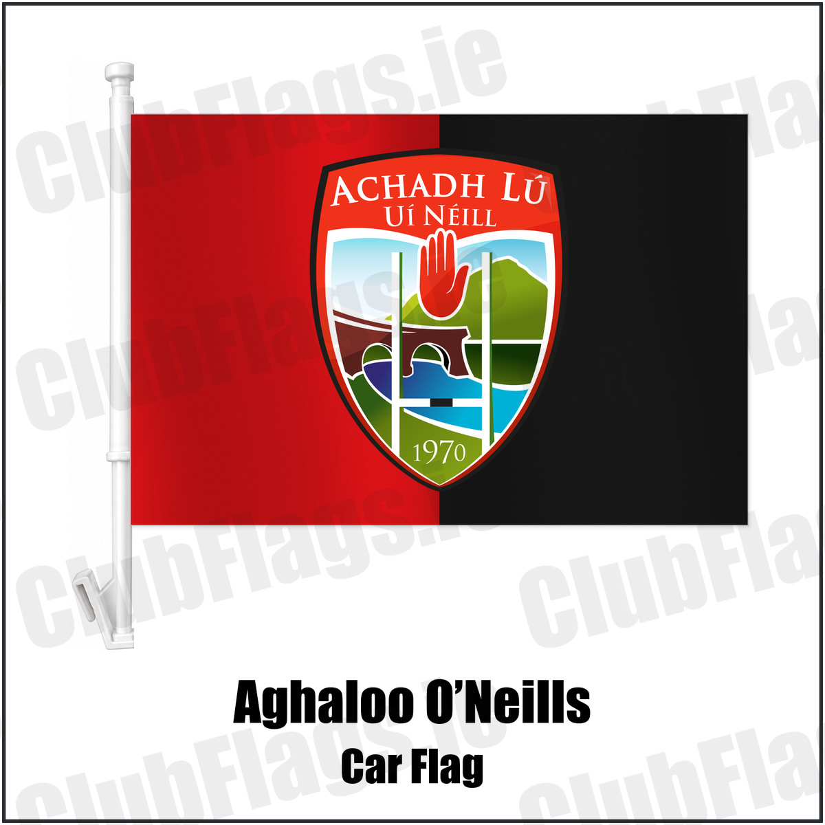 Aghaloo O’Neills Car Flag with the club crest and colours, Tyrone GAA - ClubFlags.ie