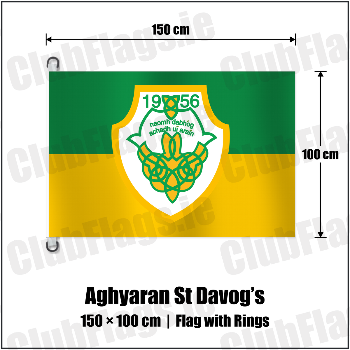 Aghyaran St Davog’s 150cm x 100cm Flag Pole Flag with Rings with the club crest and colours, Tyrone GAA - ClubFlags.ie