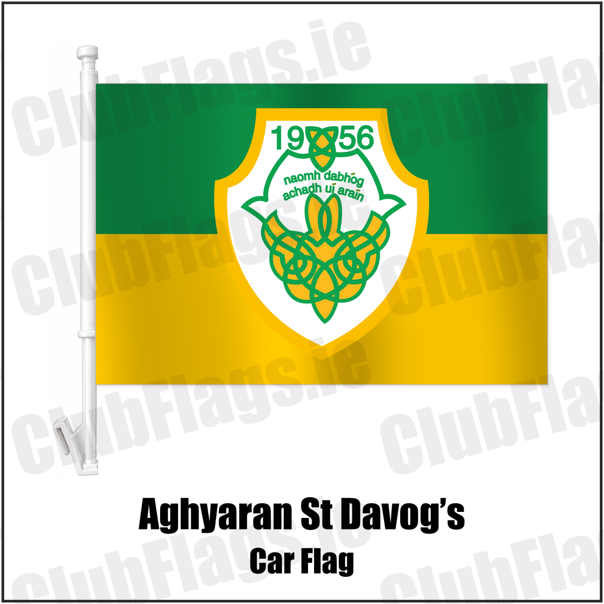 Aghyaran St Davog’s Car Flag with the club crest and colours, Tyrone GAA - ClubFlags.ie