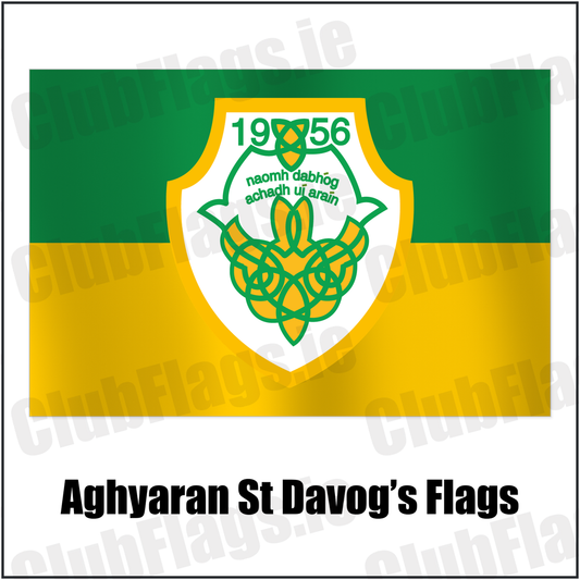 Aghyaran St Davog’s Flags with the club crest and colours, Tyrone GAA - ClubFlags.ie