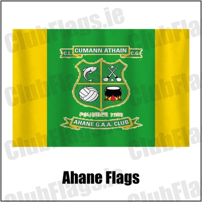 Ahane Flags in green and gold, featuring the club crest on realistic fabric with gentle vertical folds; County Limerick GAA. ClubFlags.ie.