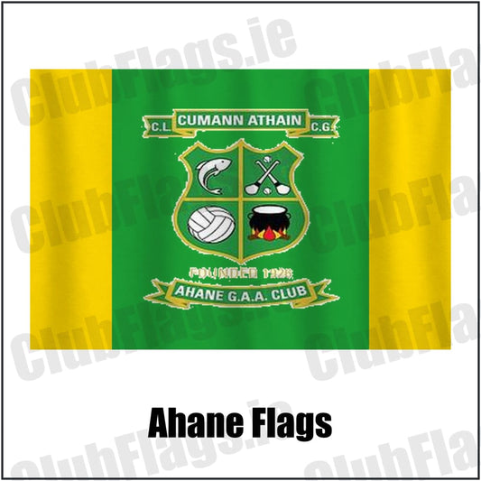 Ahane Flags in green and gold, featuring the club crest on realistic fabric with gentle vertical folds; County Limerick GAA. ClubFlags.ie.