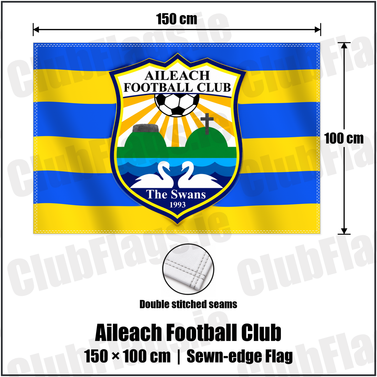 Aileach Football Club 100cm x 150cm Flag (sewn on the edges) with the club crest and colours, Donegal Football - ClubFlags.ie