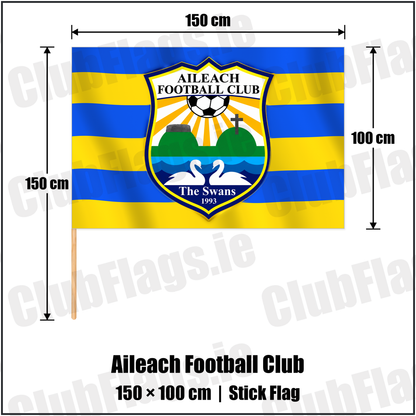 Aileach Football Club 100cm x 150cm Stick Flag with the club crest and colours, Donegal Football - ClubFlags.ie