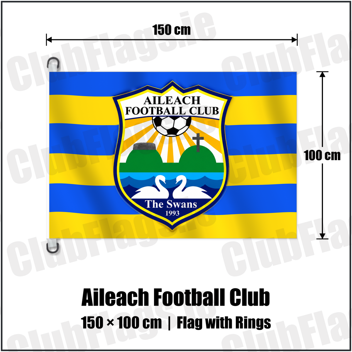 Aileach Football Club 150cm x 100cm Flag Pole Flag with Rings with the club crest and colours, Donegal Football - ClubFlags.ie