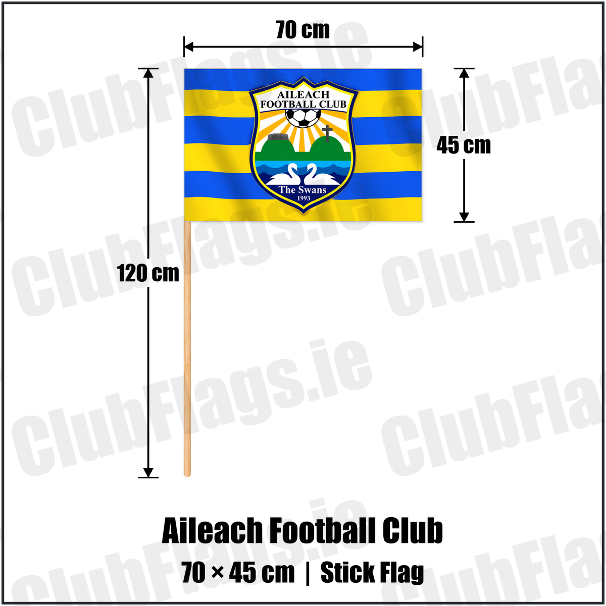 Aileach Football Club 45cm x 70cm Stick Flag with the club crest and colours, Donegal Football - ClubFlags.ie
