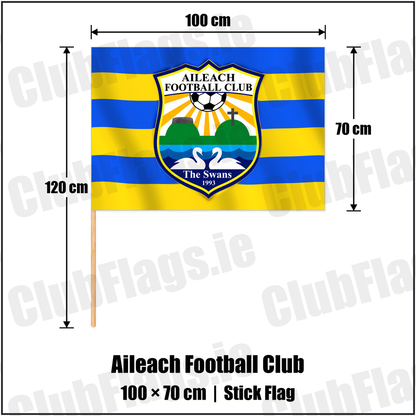 Aileach Football Club 70cm x 100cm Stick Flag with the club crest and colours, Donegal Football - ClubFlags.ie