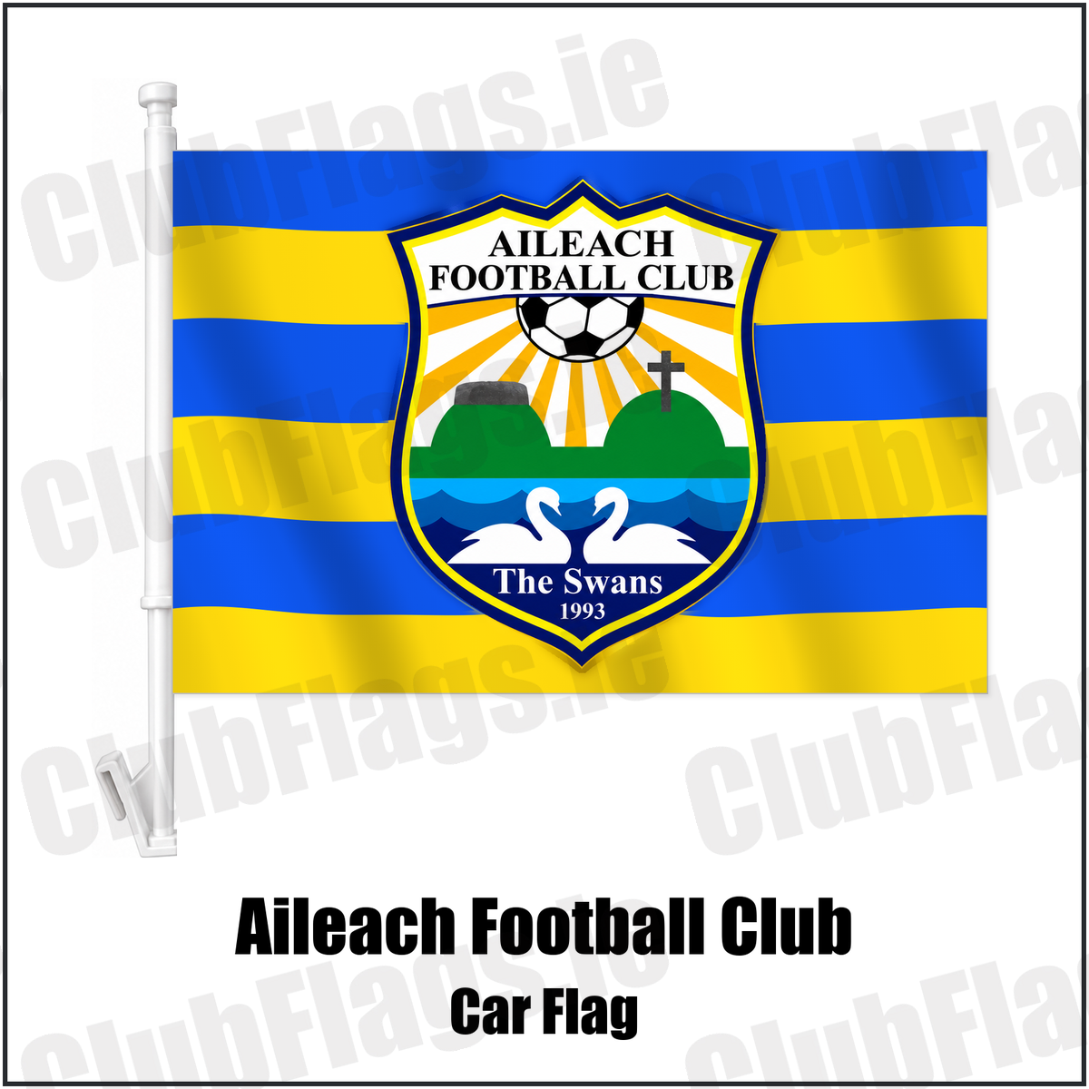 Aileach Football Club Car Flag with the club crest and colours, Donegal Football - ClubFlags.ie