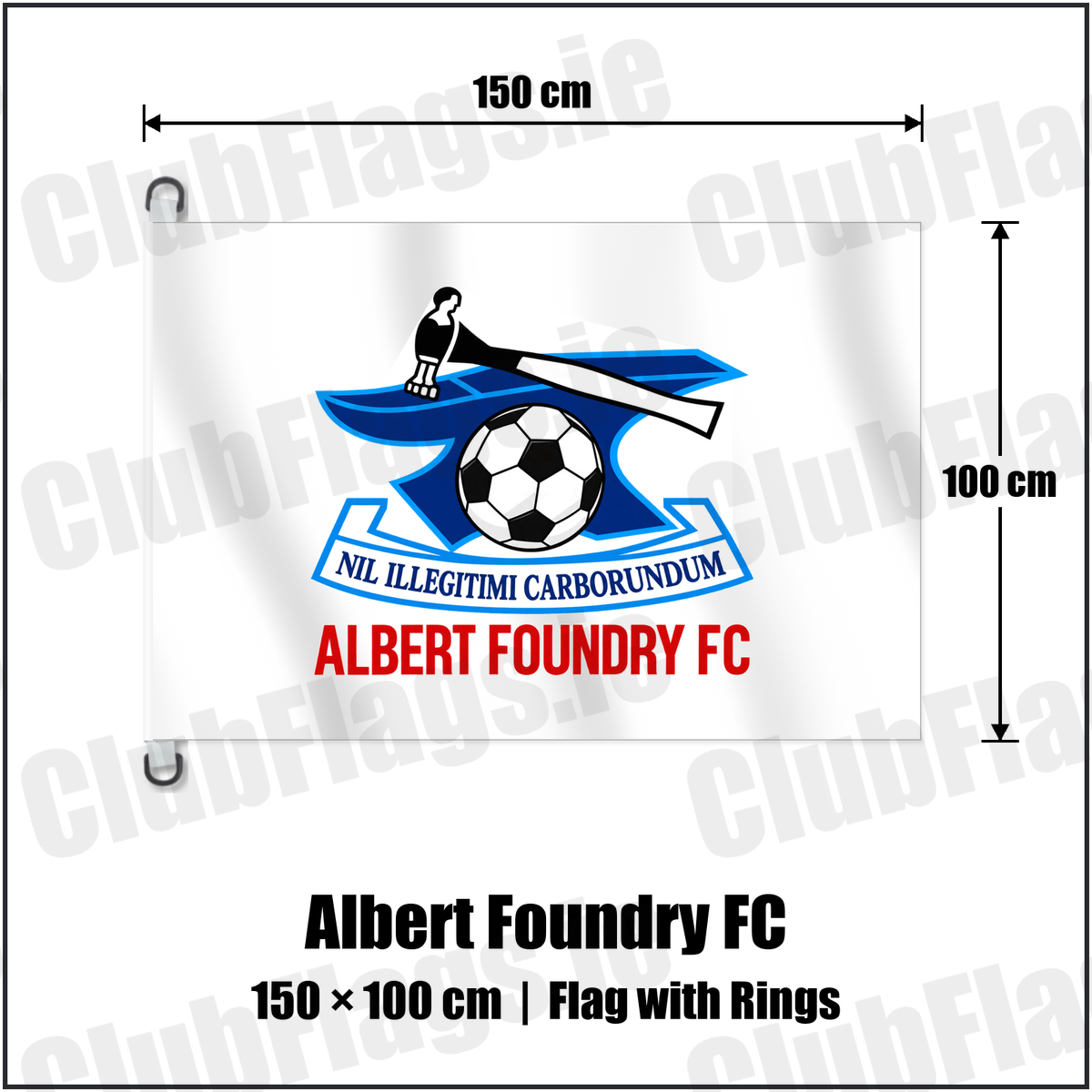 Albert Foundry FC 150cm x 100cm Flag Pole Flag with Rings with the club crest and colours, Antrim Football - ClubFlags.ie