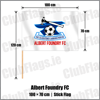 Albert Foundry FC 70cm x 100cm Stick Flag with the club crest and colours, Antrim Football - ClubFlags.ie