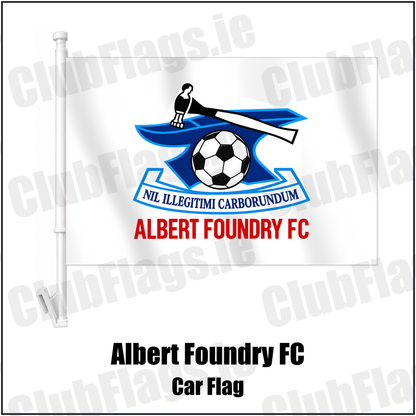 Albert Foundry FC Car Flag with the club crest and colours, Antrim Football - ClubFlags.ie