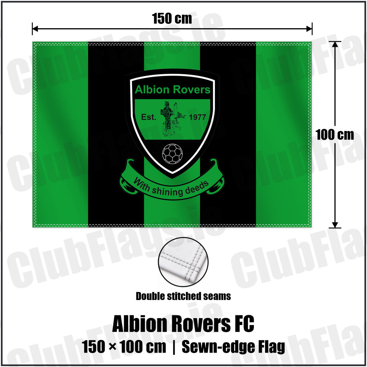 Albion Rovers FC 100cm x 150cm Flag (sewn on the edges) with the club crest and colours, Louth Football - ClubFlags.ie