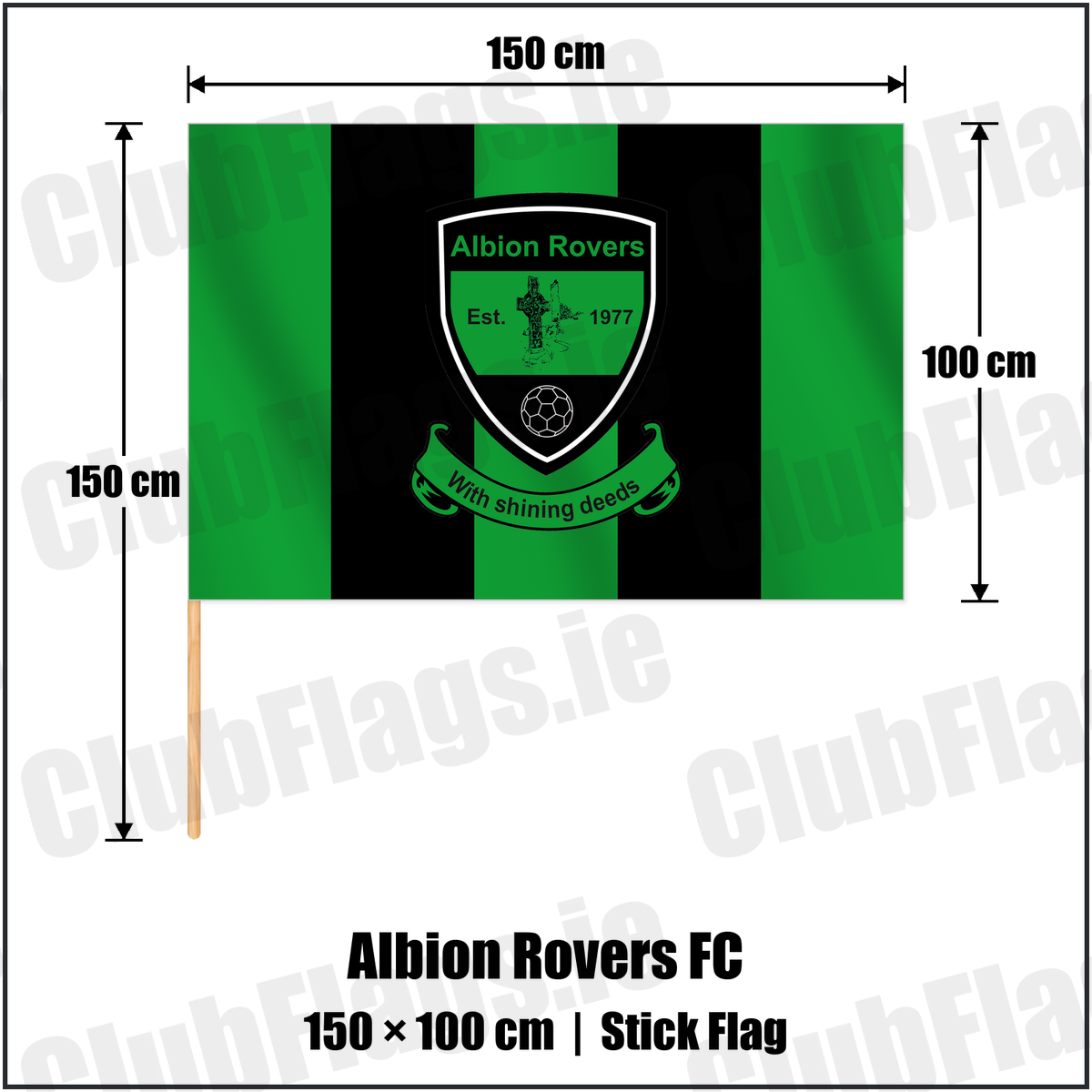 Albion Rovers FC 100cm x 150cm Stick Flag with the club crest and colours, Louth Football - ClubFlags.ie