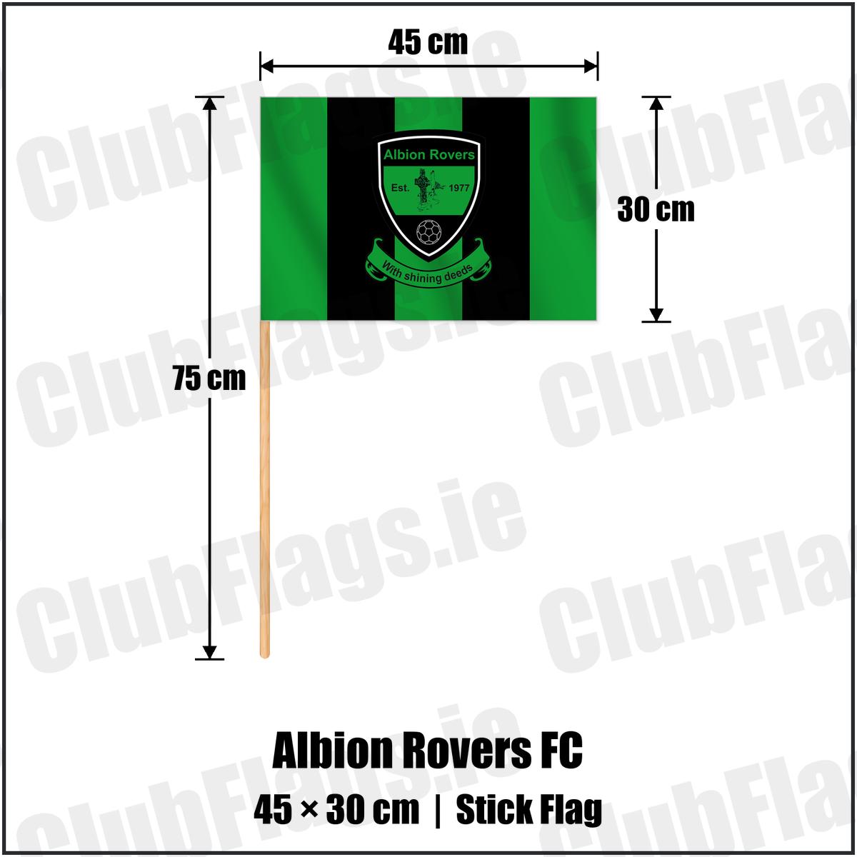 Albion Rovers FC 30cm x 45cm Stick Flag with the club crest and colours, Louth Football - ClubFlags.ie