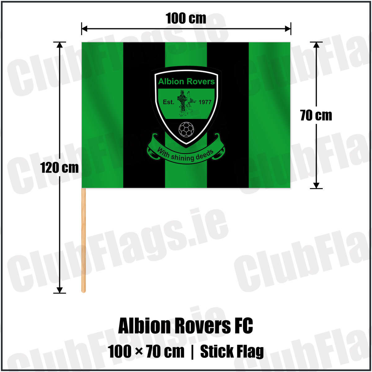 Albion Rovers FC 70cm x 100cm Stick Flag with the club crest and colours, Louth Football - ClubFlags.ie
