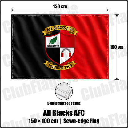 All Blacks AFC 100cm x 150cm Flag (sewn on the edges) with the complete original crest on black and red fabric, Wexford Football - ClubFlags.ie