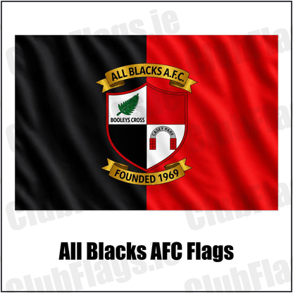 All Blacks AFC Flags with the complete original crest on black and red fabric, Wexford Football - ClubFlags.ie