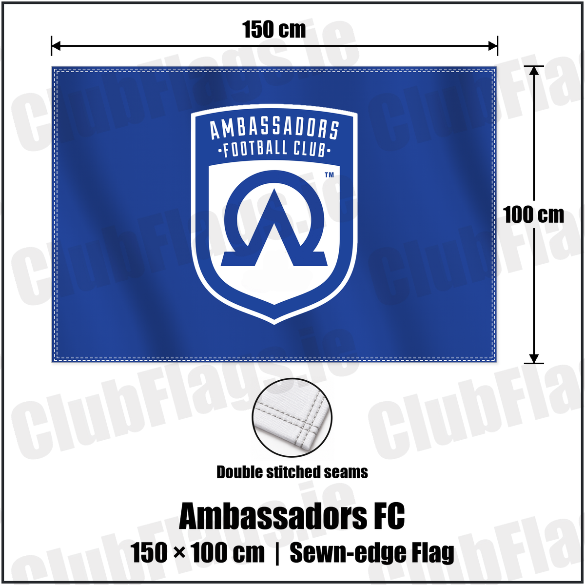 Ambassadors FC 100cm x 150cm Flag (sewn on the edges) with the club crest and colours, Armagh Football - ClubFlags.ie