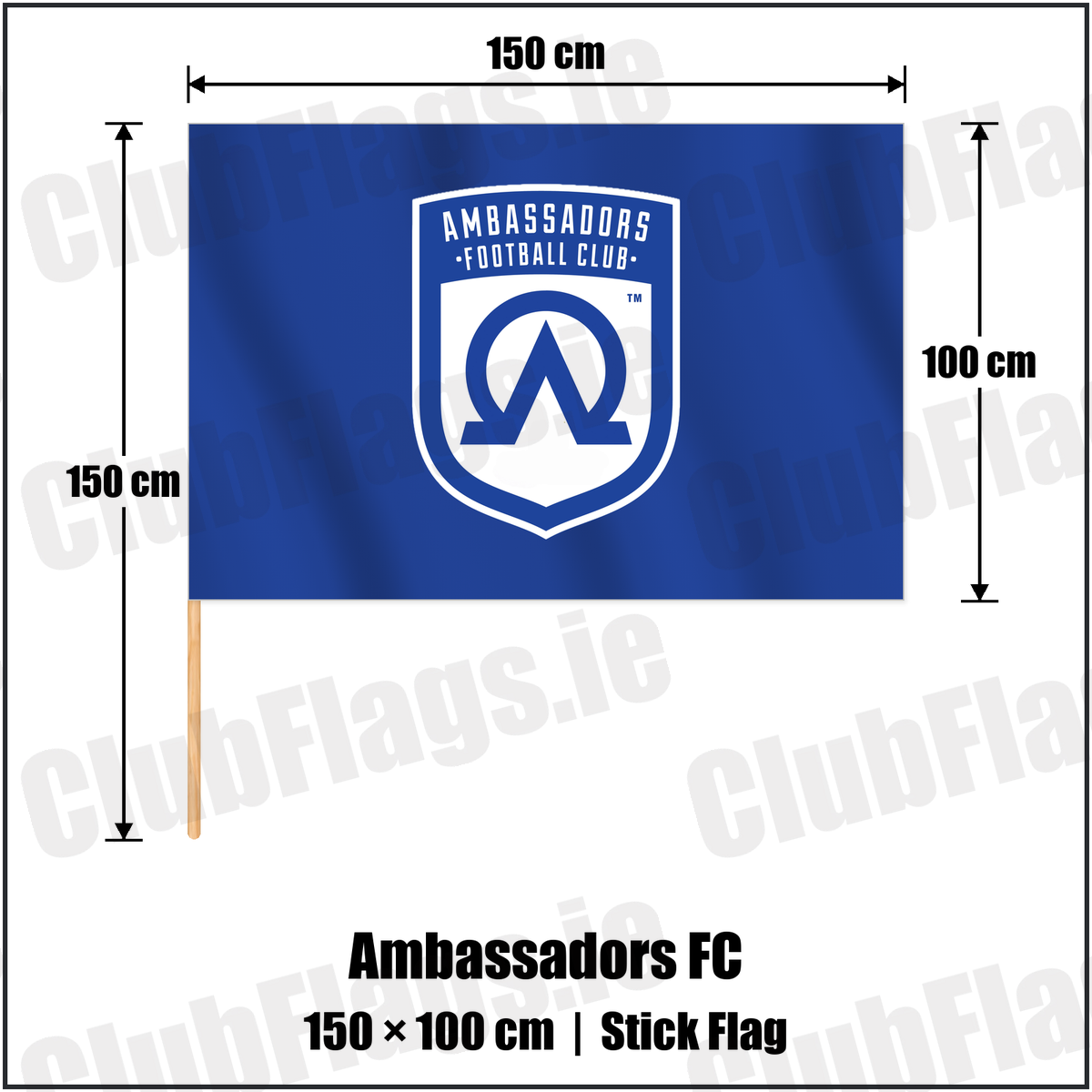 Ambassadors FC 100cm x 150cm Stick Flag with the club crest and colours, Armagh Football - ClubFlags.ie