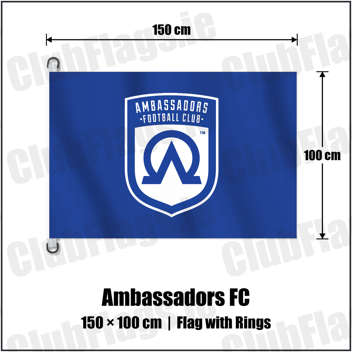 Ambassadors FC 150cm x 100cm Flag Pole Flag with Rings with the club crest and colours, Armagh Football - ClubFlags.ie