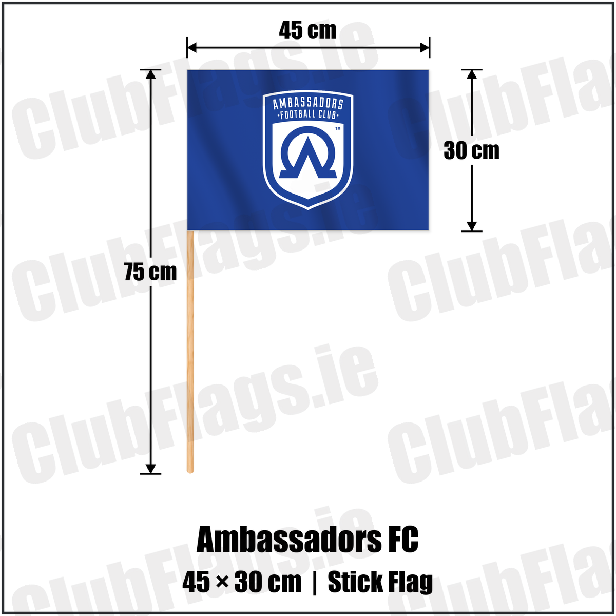 Ambassadors FC 30cm x 45cm Stick Flag with the club crest and colours, Armagh Football - ClubFlags.ie