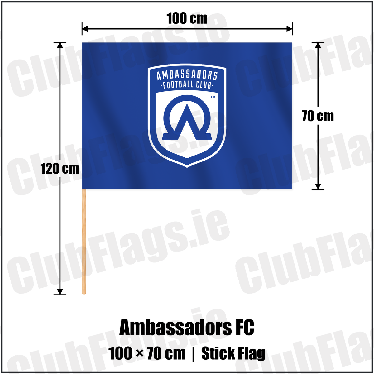 Ambassadors FC 70cm x 100cm Stick Flag with the club crest and colours, Armagh Football - ClubFlags.ie