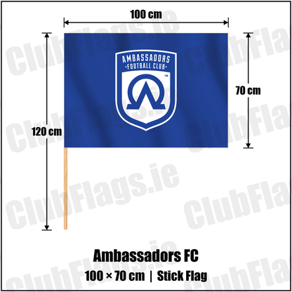 Ambassadors FC 70cm x 100cm Stick Flag with the club crest and colours, Armagh Football - ClubFlags.ie