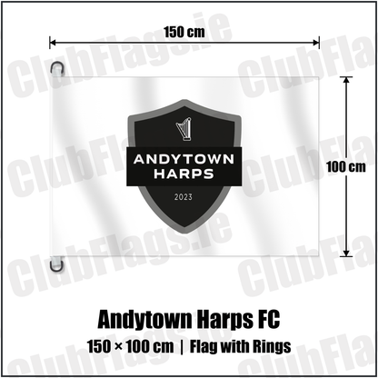 Andytown Harps FC 150cm x 100cm Flag Pole Flag with Rings with the club crest and colours, Antrim Football - ClubFlags.ie