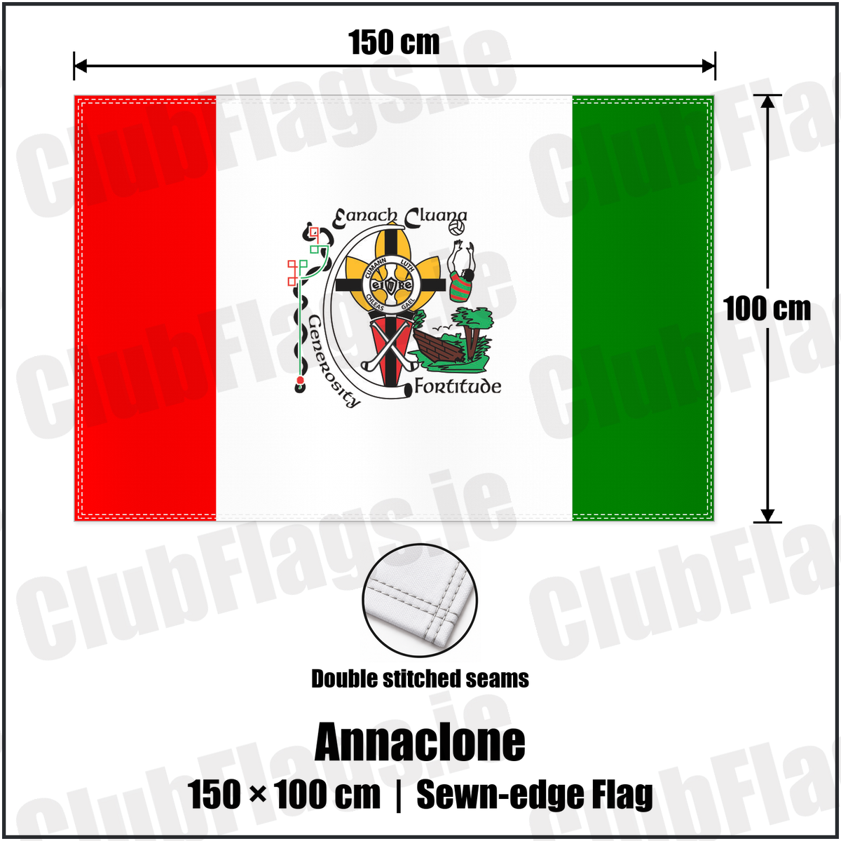 Annaclone 100cm x 150cm Flag (sewn on the edges) with the club crest and colours, Down GAA - ClubFlags.ie