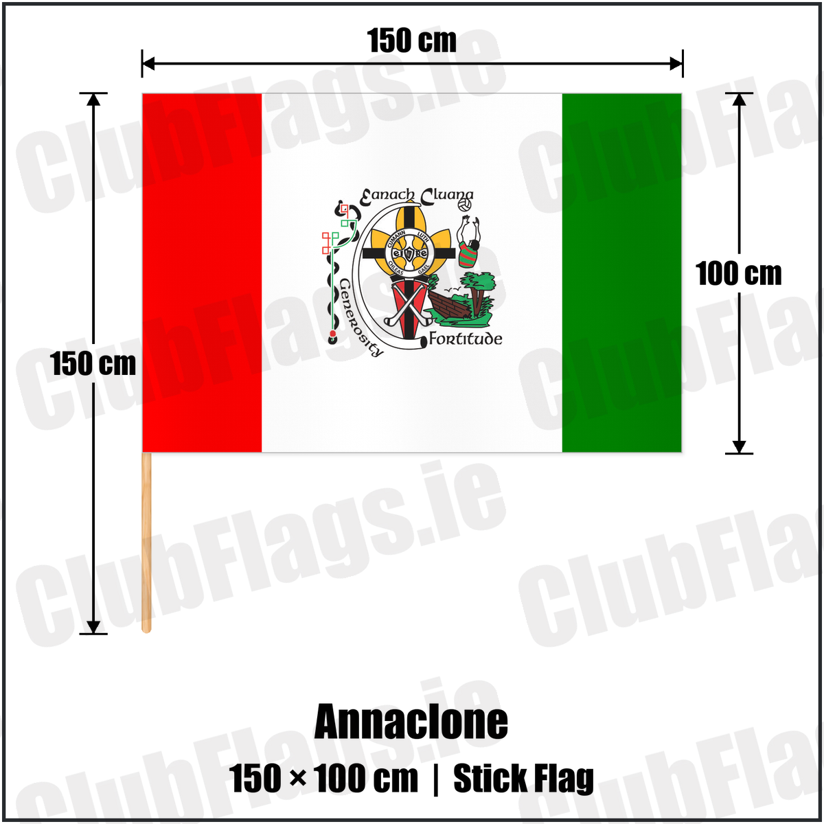 Annaclone 100cm x 150cm Stick Flag with the club crest and colours, Down GAA - ClubFlags.ie