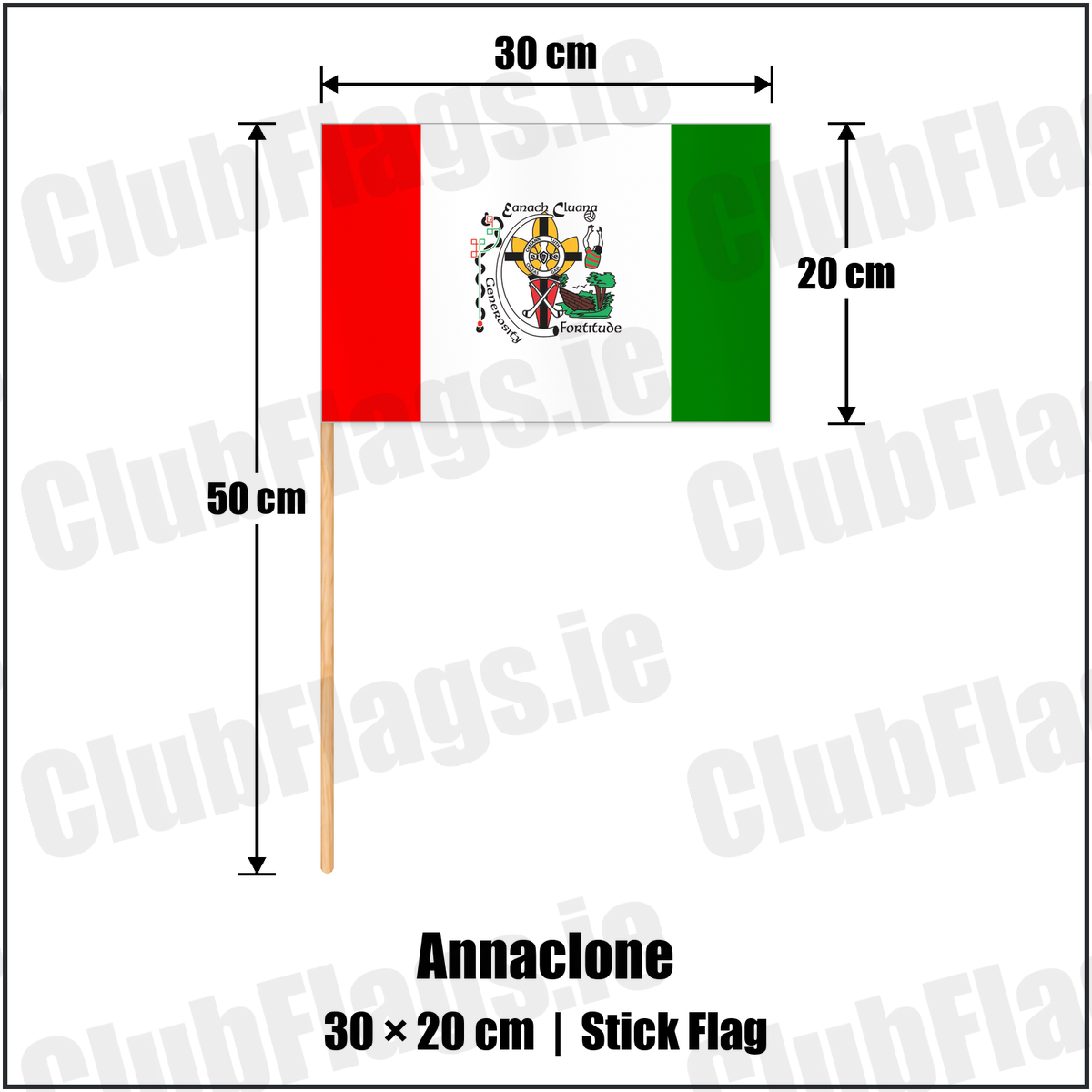 Annaclone 20cm x 30cm Stick Flag with the club crest and colours, Down GAA - ClubFlags.ie