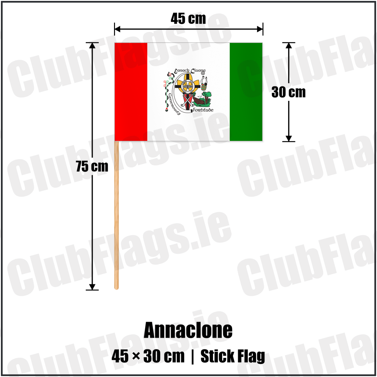 Annaclone 30cm x 45cm Stick Flag with the club crest and colours, Down GAA - ClubFlags.ie
