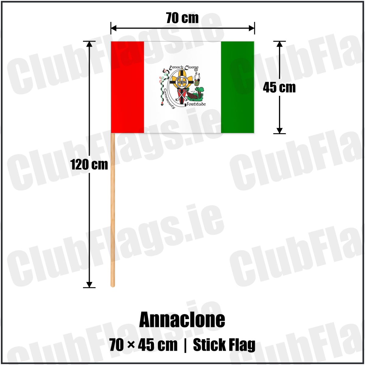 Annaclone 45cm x 70cm Stick Flag with the club crest and colours, Down GAA - ClubFlags.ie