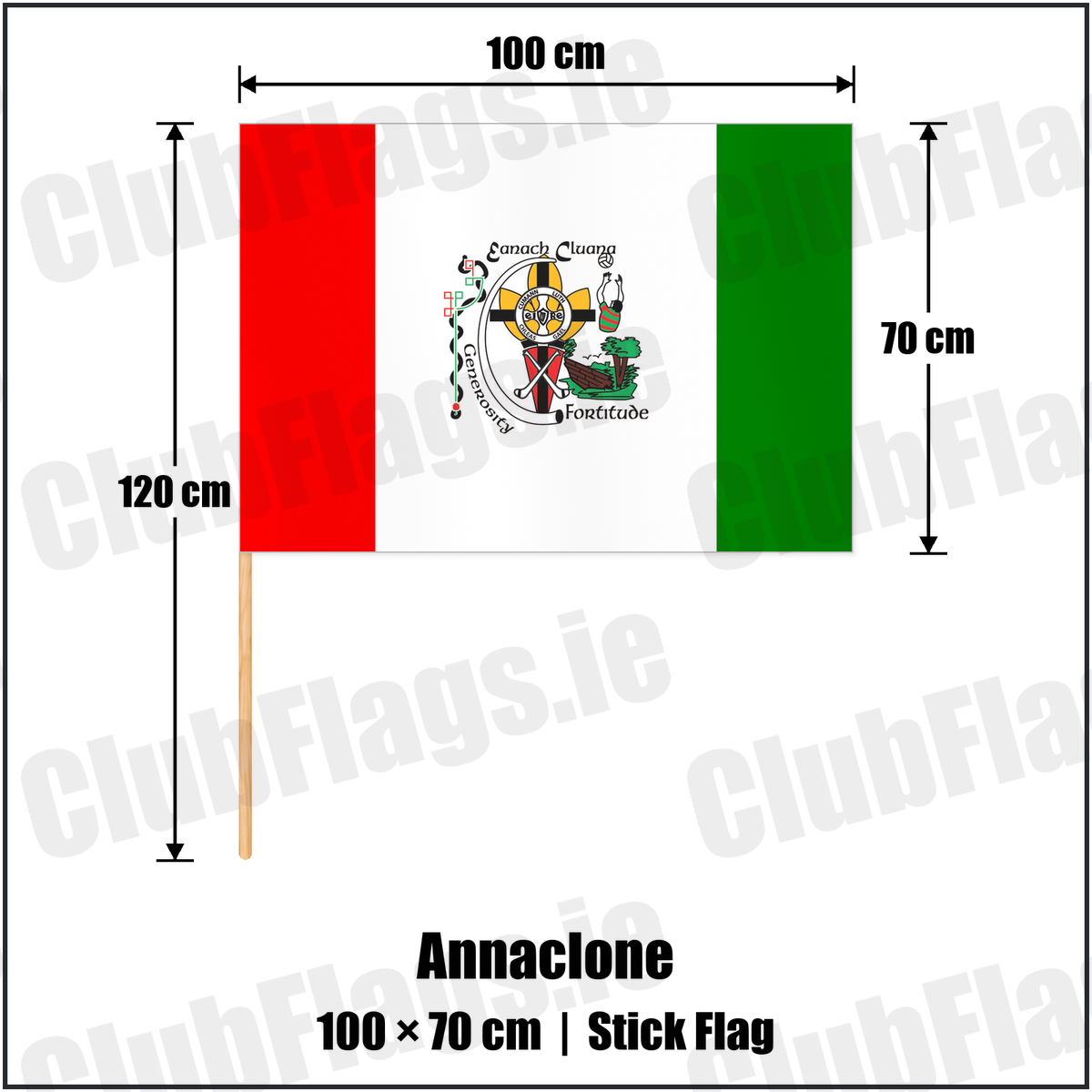 Annaclone 70cm x 100cm Stick Flag with the club crest and colours, Down GAA - ClubFlags.ie
