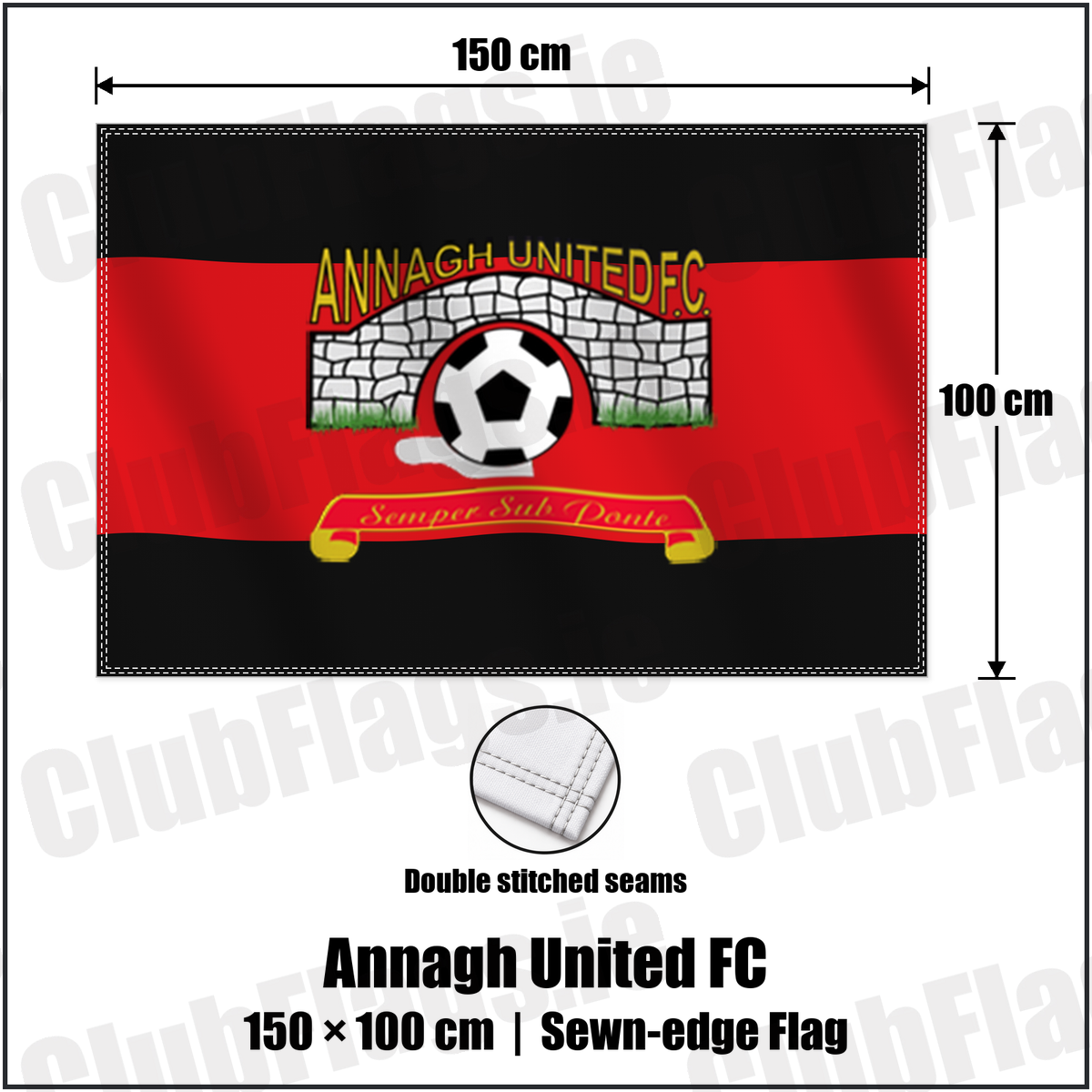 Annagh United FC 100cm x 150cm Flag (sewn on the edges) with the verified club crest and colours, Armagh Football - ClubFlags.ie