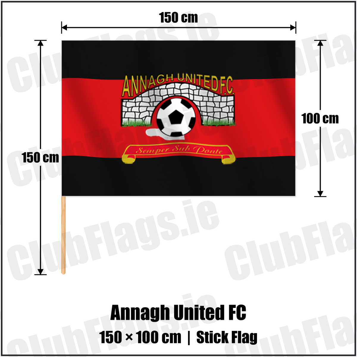 Annagh United FC 100cm x 150cm Stick Flag with the verified club crest and colours, Armagh Football - ClubFlags.ie