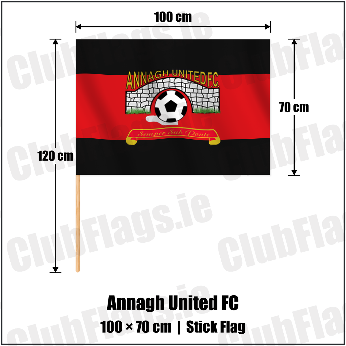 Annagh United FC 70cm x 100cm Stick Flag with the verified club crest and colours, Armagh Football - ClubFlags.ie