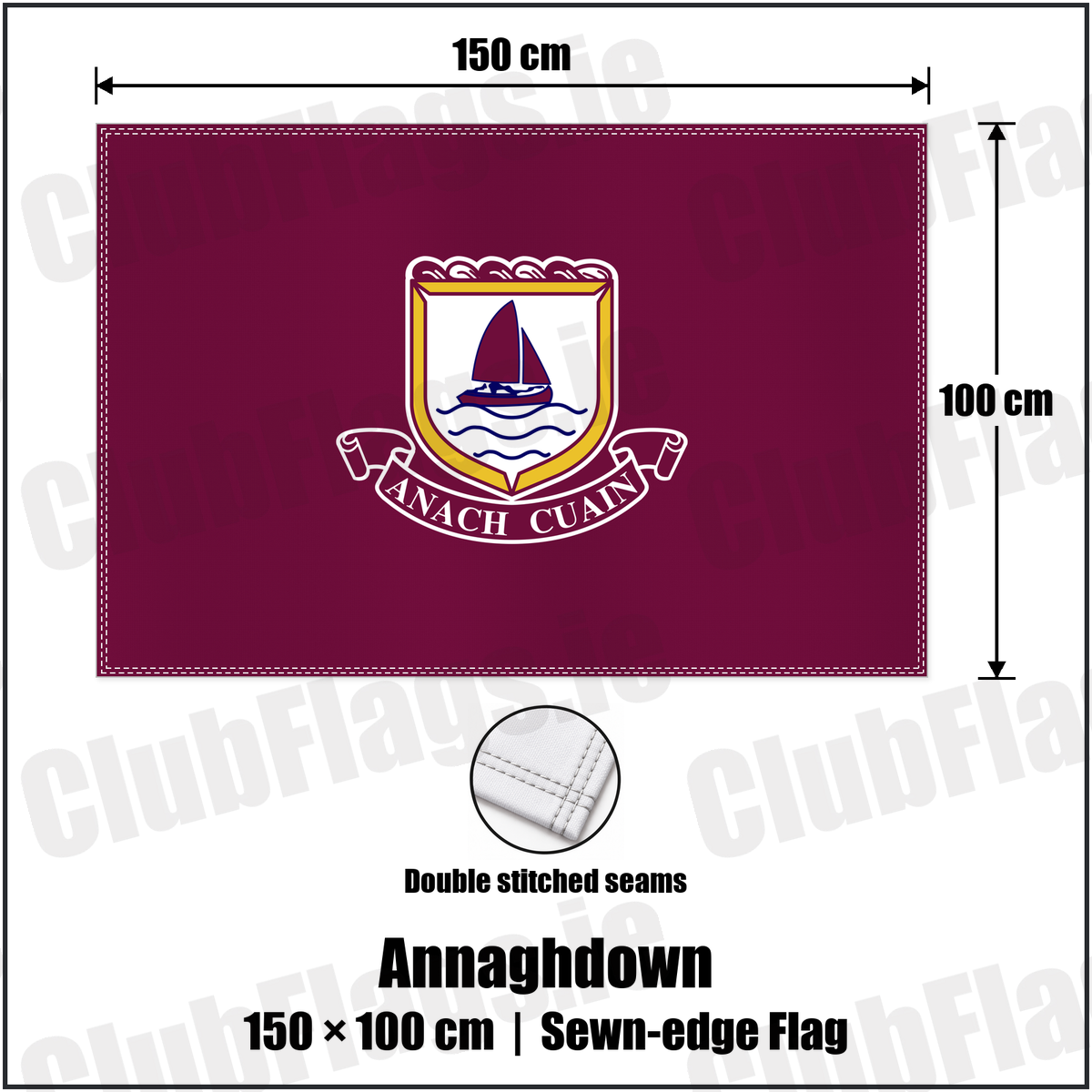 Annaghdown 100cm x 150cm Flag (sewn on the edges) with the club crest and colours, Galway GAA - ClubFlags.ie