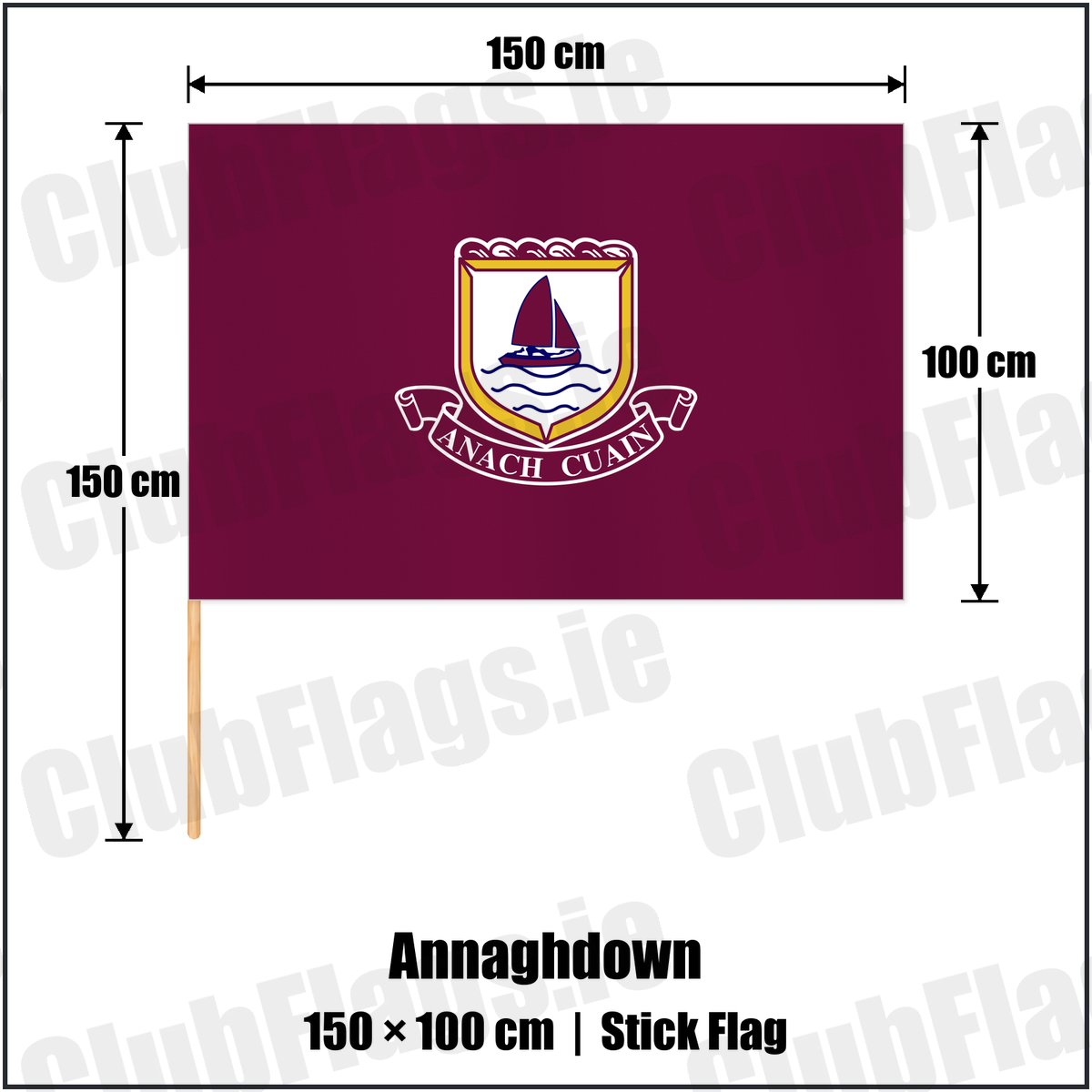 Annaghdown 100cm x 150cm Stick Flag with the club crest and colours, Galway GAA - ClubFlags.ie