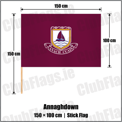 Annaghdown 100cm x 150cm Stick Flag with the club crest and colours, Galway GAA - ClubFlags.ie
