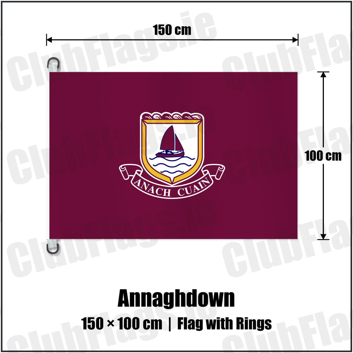 Annaghdown 150cm x 100cm Flag Pole Flag with Rings with the club crest and colours, Galway GAA - ClubFlags.ie